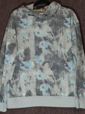 Just Be Womens Size XL Green and Blue Floral Hoodie Sweatshirt